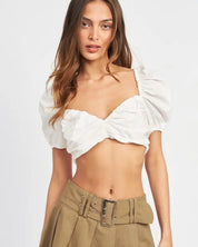 Puff Sleeve Crop Top With Ruched Detail