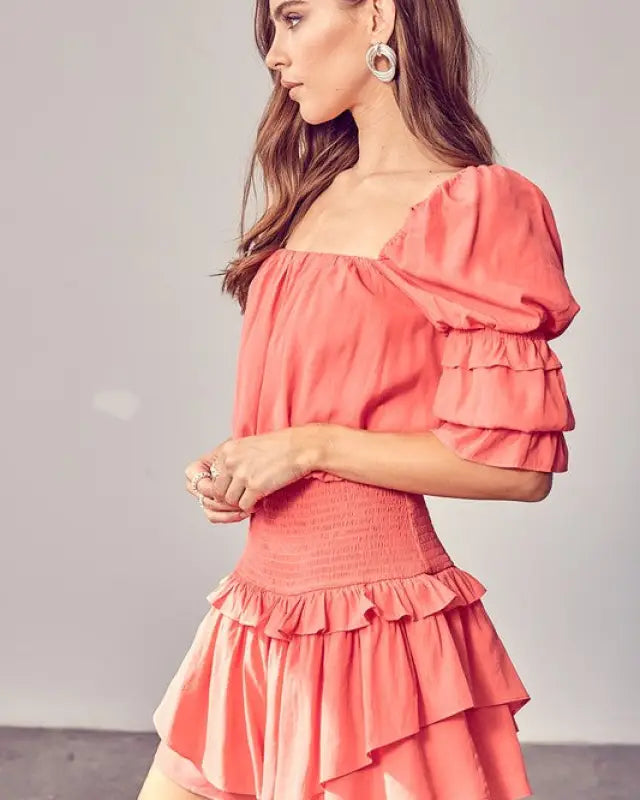 Puff Sleeve Smocked Waist Romper