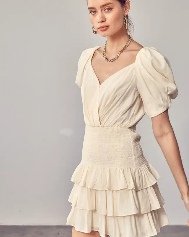 Puff Sleeves Ruffle Dress