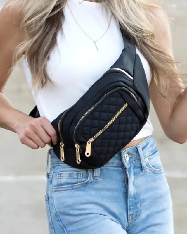 Quilted Belt Sling Bum Bag - Black / OneSize