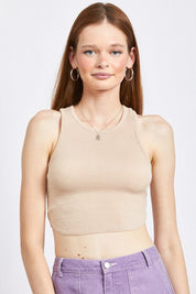 RACER BACK CROPPPED TANK TOP - SAND / S