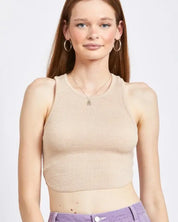 RACER BACK CROPPPED TANK TOP - SAND / S