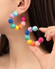 raffia straw ball hoop earrings - Multi / one size - Rings