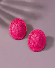 Raffia Straw Button Stud Earrings