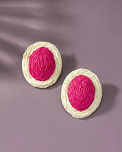 Raffia Straw Button Stud Earrings