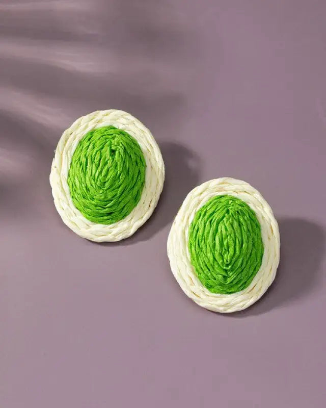 Raffia Straw Button Stud Earrings