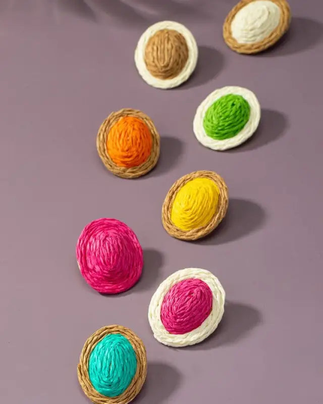 Raffia Straw Button Stud Earrings