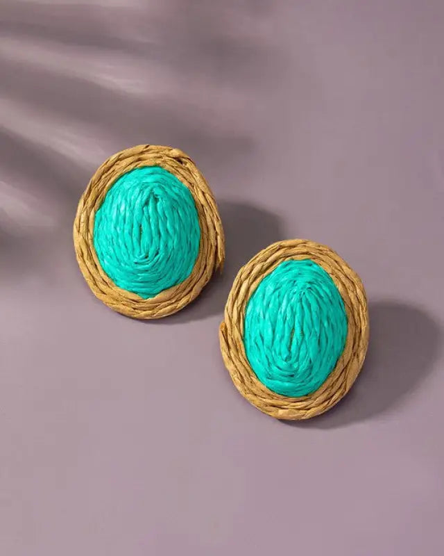 Raffia Straw Button Stud Earrings