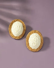 Raffia Straw Button Stud Earrings