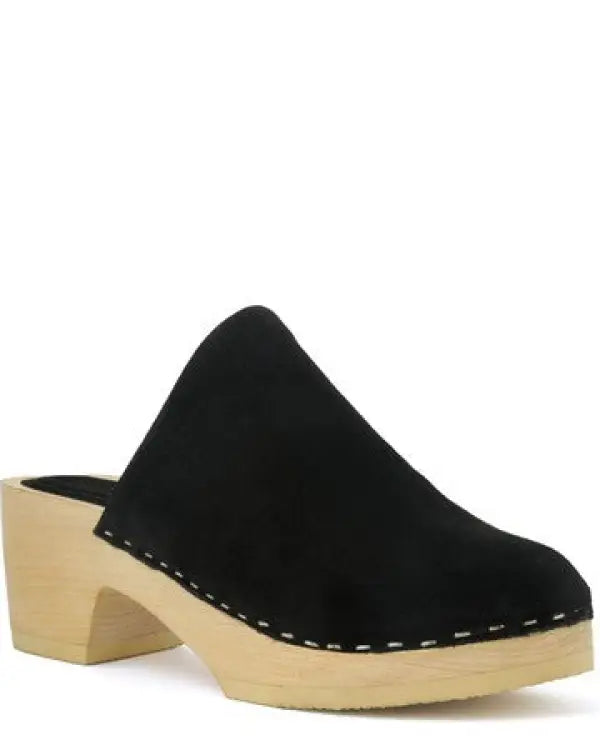 RAG & CO DARCIE TAUPE SUEDE CLOGS - Black / 5