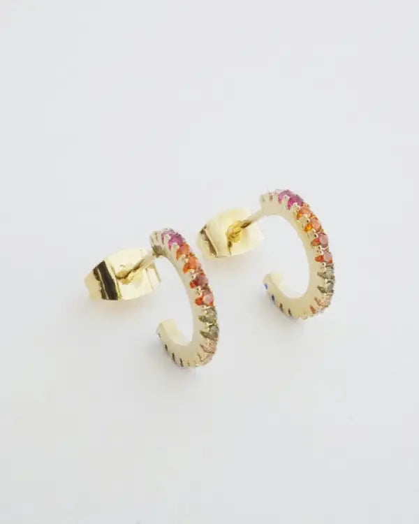 Rainbow Crystal Huggie Hoops