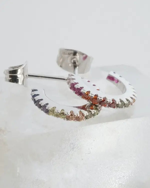 Rainbow Crystal Huggie Hoops