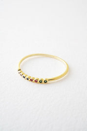 Rainbow Tiny Crystal Bezel Ring - Gold-5 / 3 - Rings