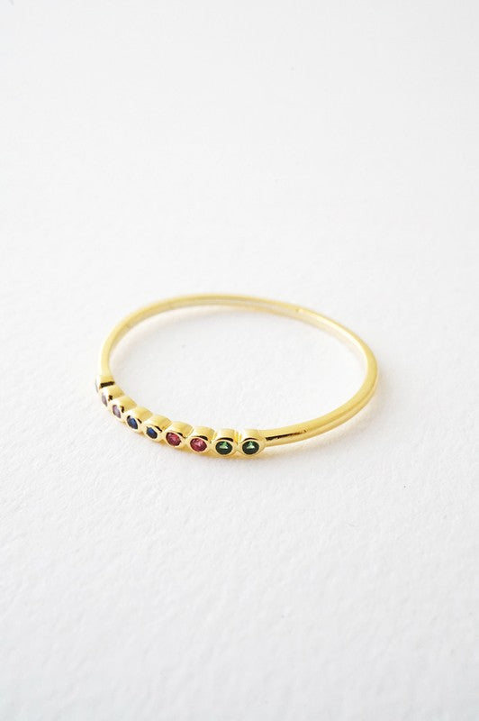 Rainbow Tiny Crystal Bezel Ring - Gold-5 / 3 - Rings