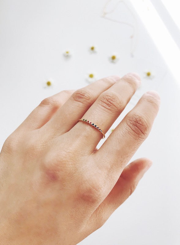 Rainbow Tiny Crystal Bezel Ring - Rings