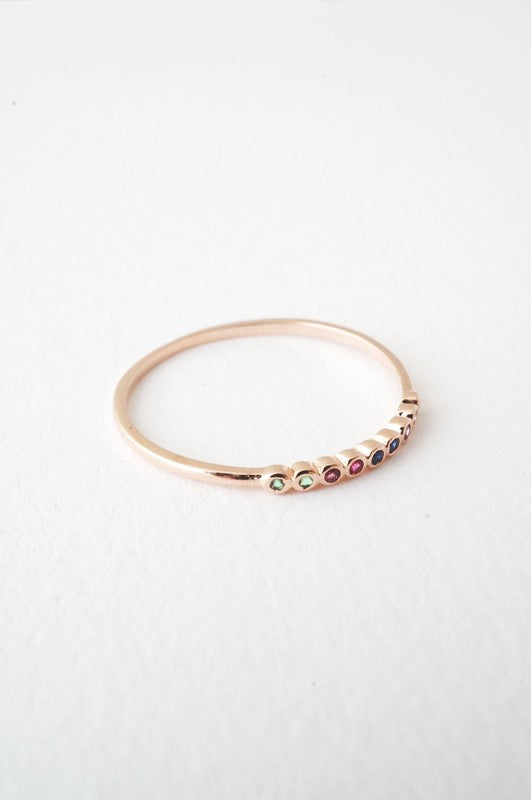 Rainbow Tiny Crystal Bezel Ring - Rings