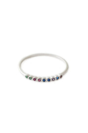 Rainbow Tiny Crystal Bezel Ring - Rings