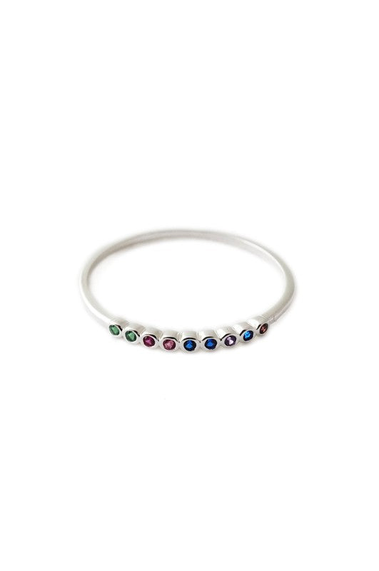 Rainbow Tiny Crystal Bezel Ring - Rings