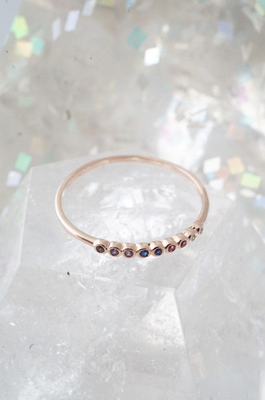 Rainbow Tiny Crystal Bezel Ring - Rings