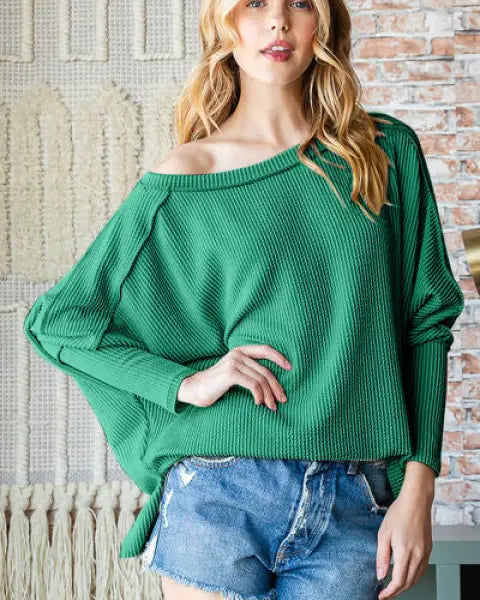 Reborn J Exposed Seam Lantern Sleeve Top