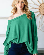 Reborn J Exposed Seam Lantern Sleeve Top