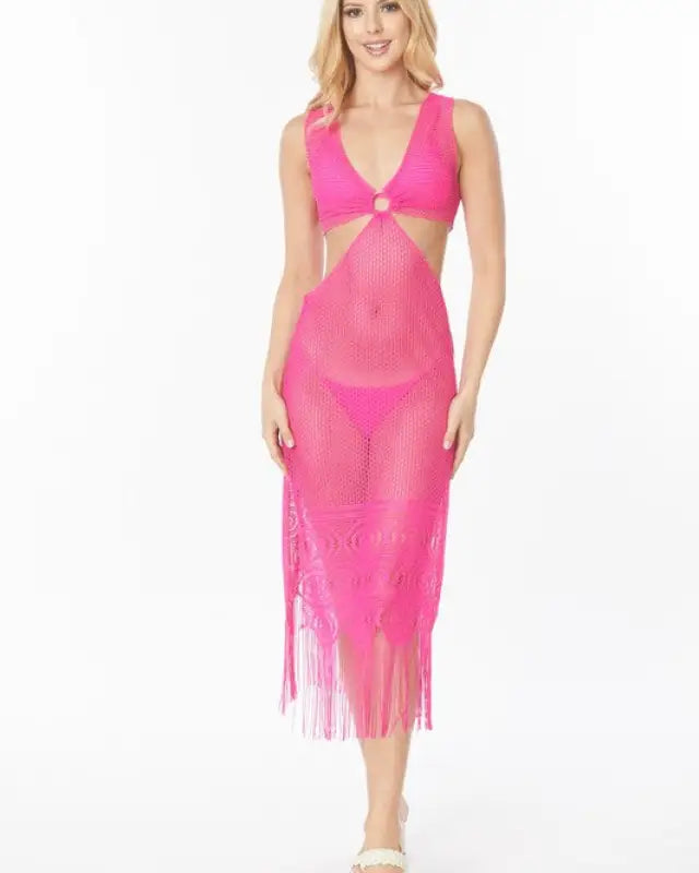 Relaxing Crochet with Tinsel Bottom Mid Cutout Cov - Hot Pink / S