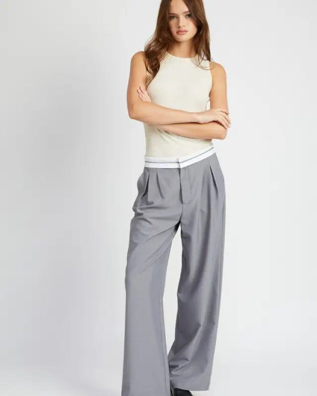 Reverse Waist Band Tailored Pants