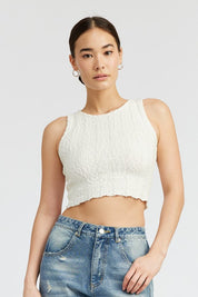 RIB CROPPED TANK TOP - OFF WHITE / S