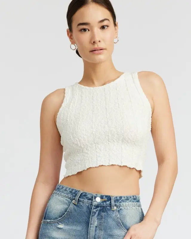 RIB CROPPED TANK TOP - OFF WHITE / S