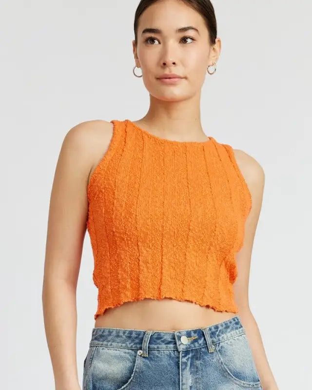 RIB CROPPED TANK TOP - ORANGE / S