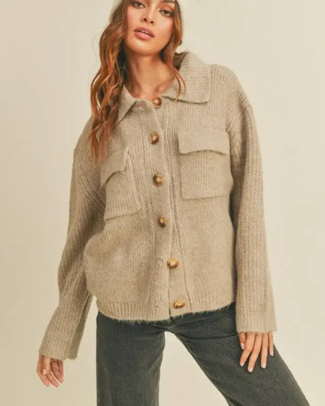 Rib Knit Shirt Cardigan