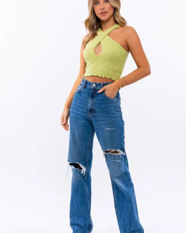 Ribbed Criss Cross Crop Top