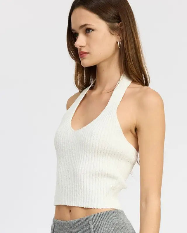 RIBBED HALTER NECK TOP