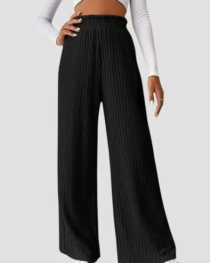 Ribbed High Waist Pants - Black / S