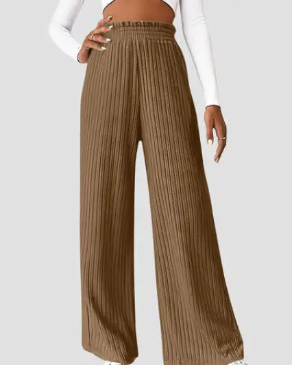 Ribbed High Waist Pants - Camel / S