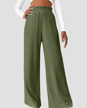 Ribbed High Waist Pants - Matcha Green / S