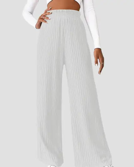 Ribbed High Waist Pants - White / S