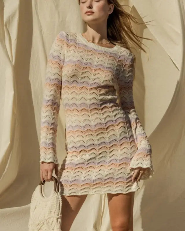 Round Neck Bell Sleeve Sweater Dress