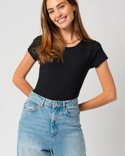 Round Neck Short Sleeve Bodysuit - Black / S