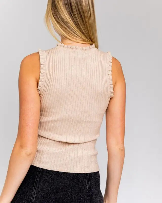 Ruffle Detail Sleeveless Sweater Top