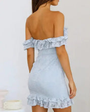 Ruffle Lace off The Shoulder mini Bodycon Dress