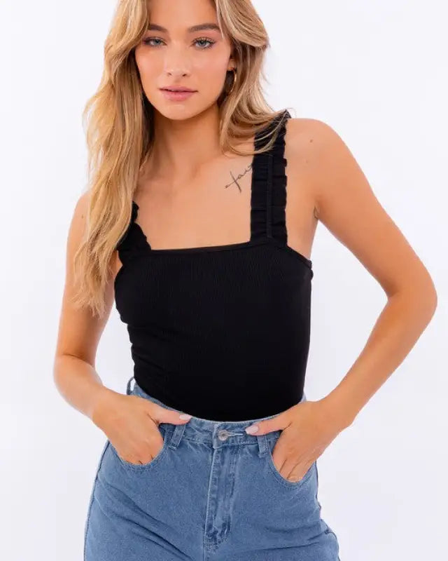 Ruffle Ribbed Bodysuit