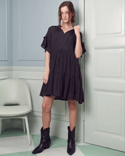 Ruffled Neck Tiered Mini Dress Jbj1054A