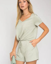 S/S V-Neck Front Overlap Romper