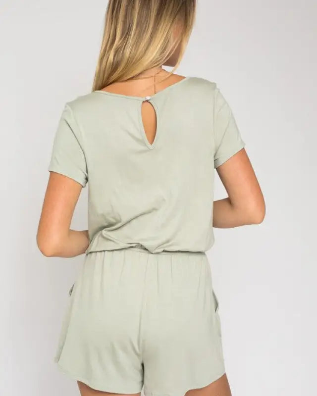 S/S V-Neck Front Overlap Romper