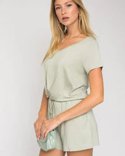 S/S V-Neck Front Overlap Romper