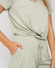 S/S V-Neck Front Overlap Romper