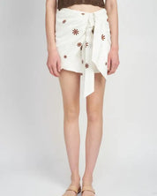 SARONG LOOK PRINTED MINI SKIRT - OFF WHITE / S