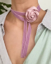 Satin And Velvet Rose Choker Tie Necklace