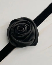 Satin And Velvet Rose Choker Tie Necklace